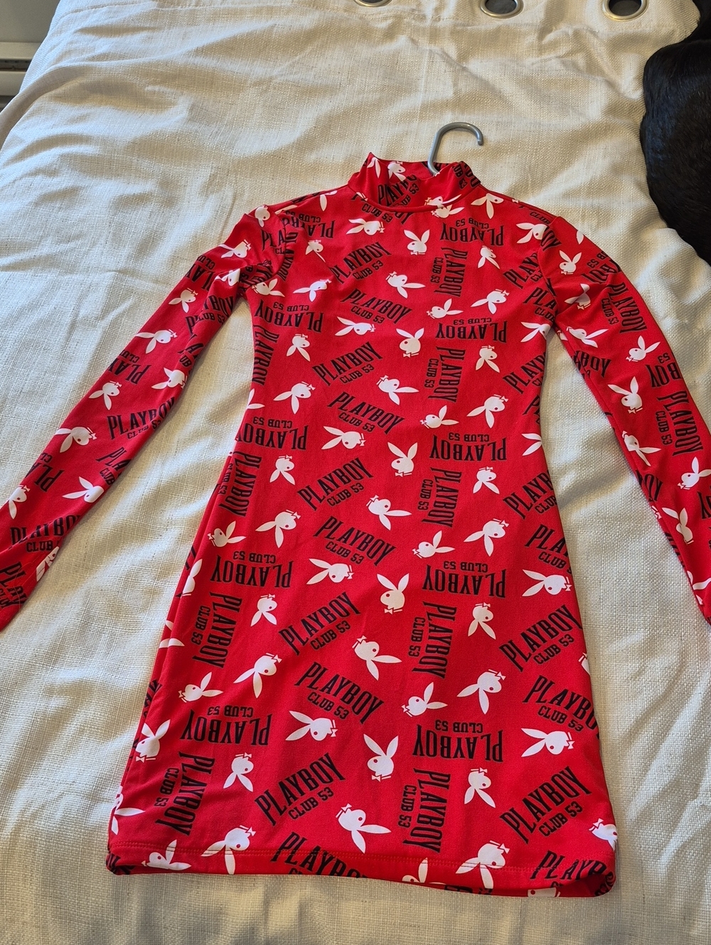 PLAYBOY Red Logo All-Over Print Mock Neck Dress